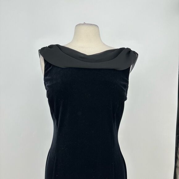 Vintage 90’s Robbie Bee Formal Dress Black Velvet Maxi Boat Neck Goth Size M - Picture 7 of 12